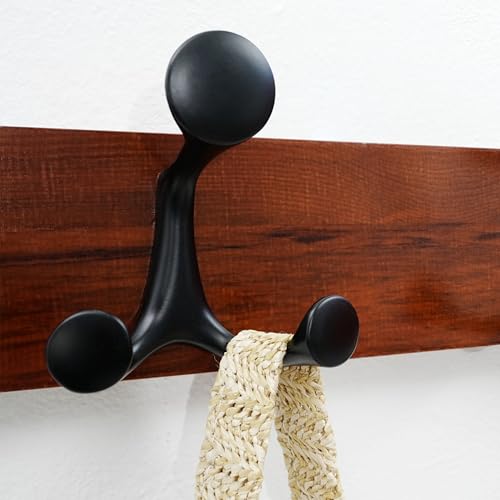 WEBI Coat Rack Wall Mount,17" Solid Wood Coat Hooks Wall Mounted Coat Hanger,16" Hole to Hole,Heavy Duty Hook Rack Rail,3 Triple Hooks for Hanging Coats,Jacket,Clothes,Hat,Backpack,Cherry - color: Cherry, size: 17 Inch