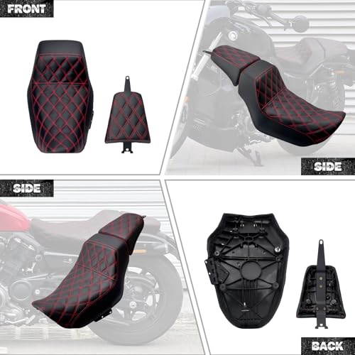 Motorcycle Driver Passenger Seat Two-up Seat Fit For Harley Nightster RH975 Nighster Special RH975S 2022-up (Red Stitching) - color: Red Stitching