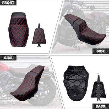 Motorcycle Driver Passenger Seat Two-up Seat Fit For Harley Nightster RH975 Nighster Special RH975S 2022-up (Red Stitching) - color: Red Stitching