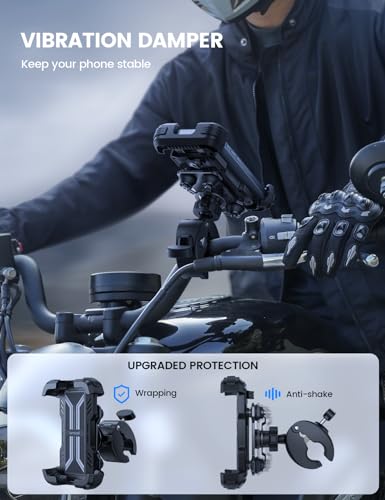 Lamicall Motorcycle Phone Mount Holder - [Dual Vibration Dampener] [Upgrade Handlebar Clip] Motorcycle Cell Phone Holder, Bike Phone Mount, Gifts for iPhone 16 15 14 Pro Max, 4.7-6.7" Phones, Black - color: Black