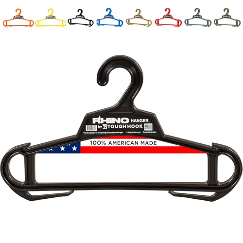 Rhino Tough Hook Heavy Duty Clothes Hangers – USA-Made Military Grade Coat Hanger for Body Armor – 200-lb Capacity Suit Hangers – The Everyday for Everything, The Indestructible Hanger, 1 Black - color: Black, size: Pack of 1 (Original)