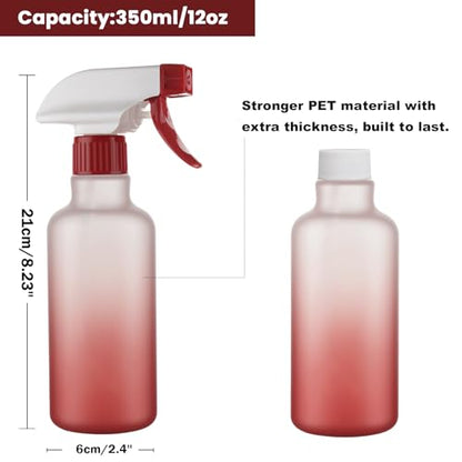 Plastic Spray Bottles 12oz 2 Pack Adjustable Mist/Stream Spraying Heavy Duty Square Water Spray Bottles for Hair, Cleaning Solutions, Plants, Essential Oils (Red) - color: Red