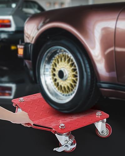 DEXSO [6000 lbs] Tire Wheel Dolly Car Set of 4, Heavy Duty Carbon Steel Car Mover with Antiskid Plate & 360 Degree Rotatable Wheel, 16"*13", Red - color: Light Red