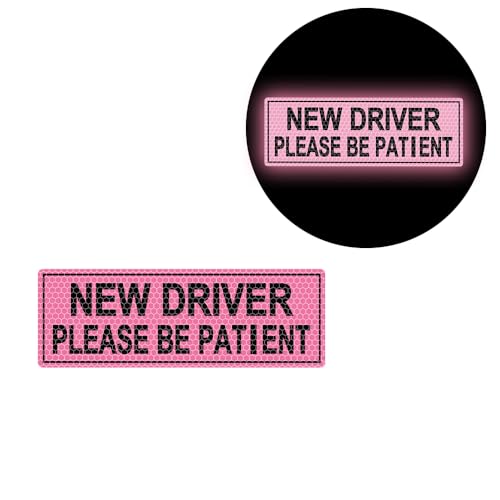 2pcs High Intensity Reflective New Driver Car Sticker Waterproof Student Driver Please Be Patient Decal for Car Window Bumper Reflective Night Safety Warning Decal (Pink) - color: Pink
