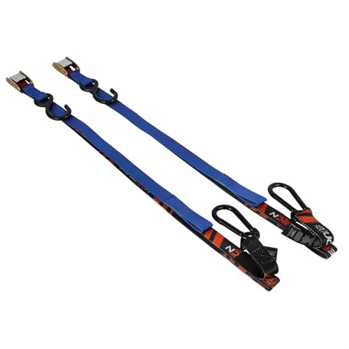 Motorcycle Tie Down Straps - 1200lb Break Strength, 2 Pack 7ft x 1in Down Strap Set with Heavy-Duty Buckles, Steel Carabiner, S-Hooks Buckle for securing Trailers, Dirt Bikes, enduros, Cargo-Blue - color: Blue