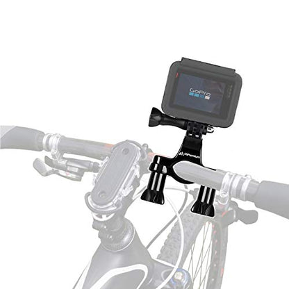 Bicycle Bike Handlebar Mount Adapter for GoPro Hero 13 12 11 10 9 8 7 6 5 4 3 2 1 + Fusion Session Black Silver EK7000 Sjcam Seatpost Pole Clamp + 3 Way Adjustable Pivot Arm for Action Cameras