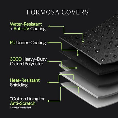 Formosa Covers Waterproof Motorcycle Cover Fits Bikes Up to 94", Heavy Duty 300D Outdoor Rain Sun Dust Protection, Soft Lined, Heat Shield, Lock Holes, Harley Honda Yamaha Kawasaki Suzuki - size: XL Motorcycle