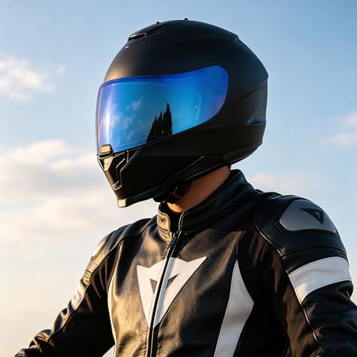 C70 Helmet Visor Replacement Face Shield Compatible with C70/ HJ20M/ FG-17/ FG-ST/IS-17 Motorcycle Helmets (Chrome Blue) - color: Chrome Blue