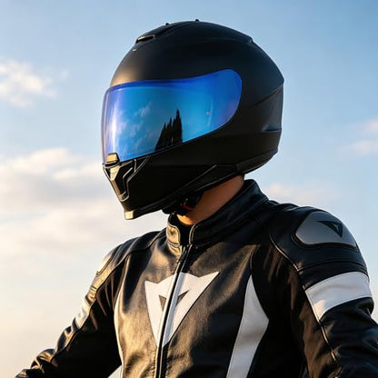 C70 Helmet Visor Replacement Face Shield Compatible with C70/ HJ20M/ FG-17/ FG-ST/IS-17 Motorcycle Helmets (Chrome Blue) - color: Chrome Blue