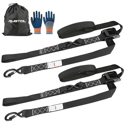 Rugtol Motorcycle Tie Down Straps, 1.5in x 10FT Cam Buckle Straps with S Hooks Integrated Soft Loops, 1560lb Break Strength Heavy Duty Dirt Bike Straps for Securing Motorbikes, Kayak, Cargo 2 Pack