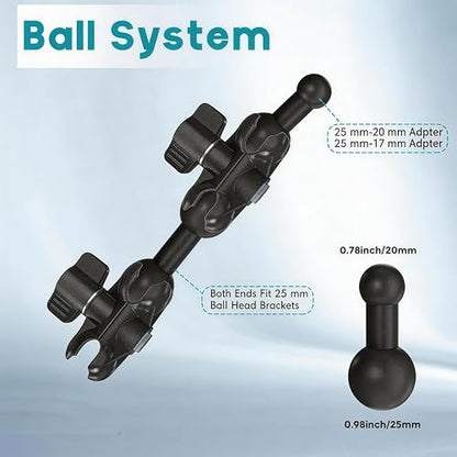 1 inch to 1 inch (2.45”) Ball Mount Arm with 1 inch-20mm/1 inch-17mm Adapters for Vehicle/Phone/GPS Mounts. - style: Ball Extension Connector with Dual 2.45” Ball Mount Arm