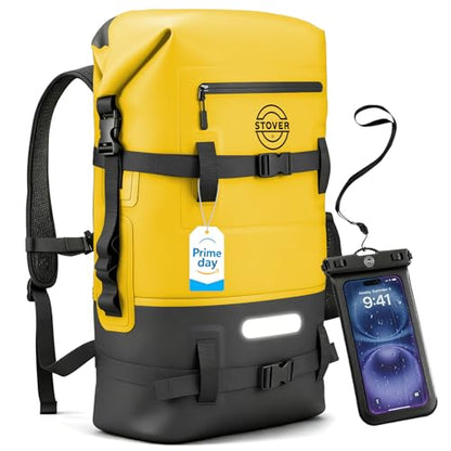 STOVER 5/10/25/30/40/55L Waterproof Dry Bag- Roll-Top Backpack w/Phone Case- Kayaking, Hiking, Camping, Boating- Men/Women - color: 40l Yellow (With Phone Case), size: 40L