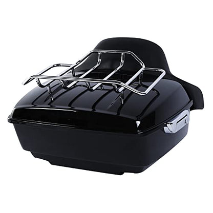 SLMOTO Vivid Black King Tour Trunk Trunk w/Chrome latch kit +Luggage Rack+Backrest Fits For Harley Davidson Touring Road King, Road Glide, Street Glide and Select CVO Models 2014-2024 - color: AStyle #14