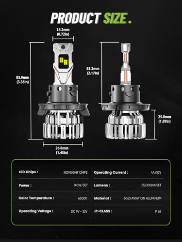 NOVSIGHT H13 LED Fog Light Bulbs - 55000 Lumens 100000 Hour Durability, 6500K Cool White Light, IP68 All-Weather Waterproof, Pack of 2 - color: H13, size: 55000LM
