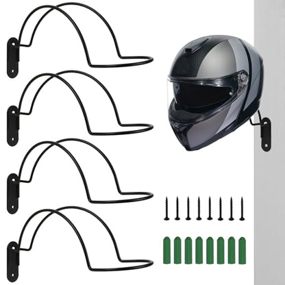 4 Pcs Helmet Holder Wall Mount, Wall Mounted Motorcycle Helmet Hook Rack with Screws for Equestrian Motorcycle Hat Rack (Black) - color: Black