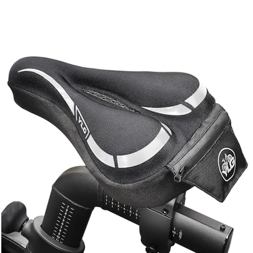 YLG Bike Seat Cover, Memory Foam & Gel Bike Seat Cushion Cover for Men Women, Comfortable Bicycle Seat Cover for Peloton/Fixed/Cruiser/Indoor/Outdoor Bike seat with Waterproof Cover - color: White