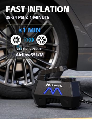 Tire Inflator Portable Air Compressor, 150PSI Tire Air Pump for Car Tires, Car Accessories, Auto Pump 12V DC with Digital Pressure Gauge and LED Light for Motorcycle, Bicycle, Ball-Blue