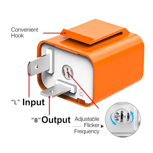 Gebildet 12V Speed Adjustable 2 Pin Direct Replacement Compatible LED Electronic Flasher Relay fix CAR and Motorcycle Turn Signal & Hazard Warn Hyper Flash Relay（Yellow) - color: Orange with wire