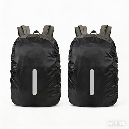 2 Pack Waterproof Backpack Rain Cover with Reflective Strip, M Size 30L-40L - color: 2 Pcs Black