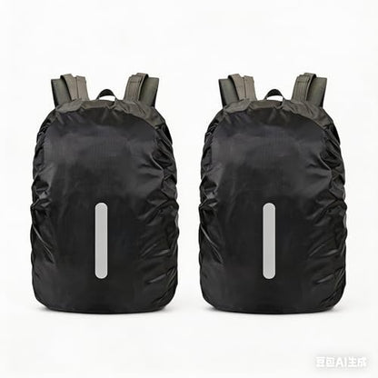 2 Pack Waterproof Backpack Rain Cover with Reflective Strip, M Size 30L-40L - color: 2 Pcs Black