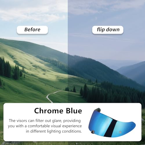 T520 Visor Full Face Helmet Shield Compatible with T520/ ST1400/ R1 Air Motorcycle Replacement Accessories (Chrome Blue) - color: Chrome Blue