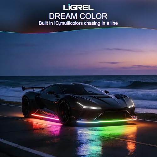 Underglow Light Strip RGB - 4PCS Car Neon Lights Kit with 252 LEDs, Dream Color Chasing Strip Lights，Music Sync, Waterproof PVC Underbody Light Strips with APP，Remote Control for Cars Trucks SUVs - color: 4PCS Dream Color Chasing Strip Lights