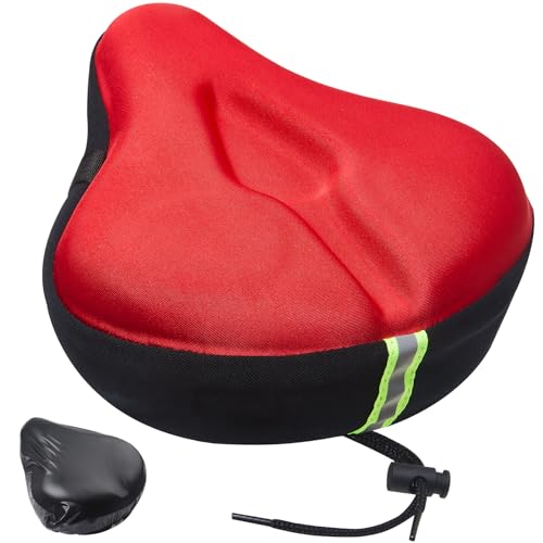 Zacro Bike Seat Cushion - Gel Padded Bike Seat Cover for Men Women Comfort, Extra Soft Exercise Bicycle Seat Compatible with Peloton, Outdoor & Indoor Bike Saddles - color: Red, style: Large