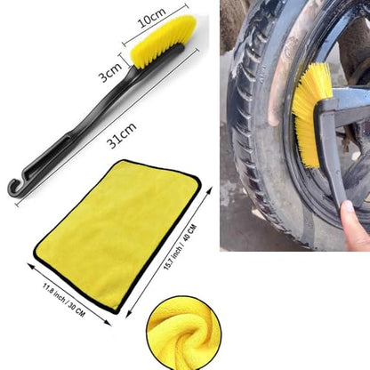Motorcycle Cleaning Kit 11pcs to Clean Motorcycle Engine Tires Mudguard,Rims,Frame with Hard Reach Brush, Microfiber Mitt, Detailing Tools, Drying Towel