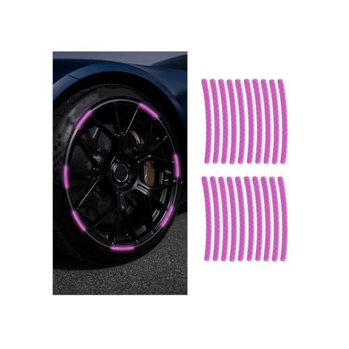 20PCS Reflective Car Wheel Decorative Stripe Stickers, Fluorescent Auto Night Safety Warning Sticker, Anti Scratch Waterproof Wheel Rims Tape Decal, Universal Vehicle Accessories (Purple) - color: Purple