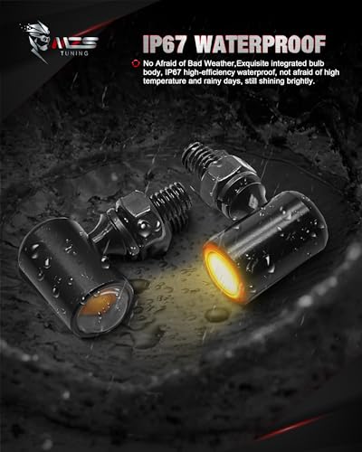 MZS Universal Motorcycle Rear LED Turn Signals, 6/8/10mm Hole Fit, Amber Mini Blinkers, 12V DC Compatible - color: Amber-New, size: Mini Size Rear