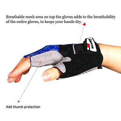 Men & Women Cycling Gloves - 5mm Padded Half Finger Breathable Mountain & Road Biking Gloves - color: Blue-b, size: Medium