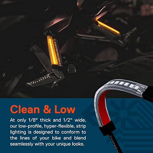 True Mods 2pc 5" Amber LED Motorcycle Running & Turn Signal Tail Light Strip Kit [Waterproof] [Single Row] [50% DRL] [100% Blinker] Self Adhesive Surface Mount Flexible Front Fork Lamp for ATV Bike - size: 2pc 5", style: Amber Turn Signal