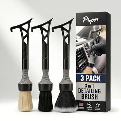 Detailing Brush Set 3 in 1 Patent Pending in House Design from Proper. Detail Automotive Interior or Exterior, get Professional Results with Proper Detail Brushes Car Detailing - 3 Pack - color: 3 Pack - Multi