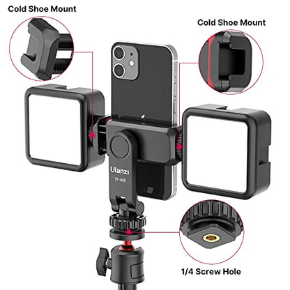 ULANZI ST-06S Phone Tripod Mount, Universal Smartphone Mount Adapter with 2 Cold Shoe, 360° Rotates Adjustable Cell Phone Clip Clamp Holder, Compatible with iPhone 17/16/15, Samsung Galaxy Cell Phones