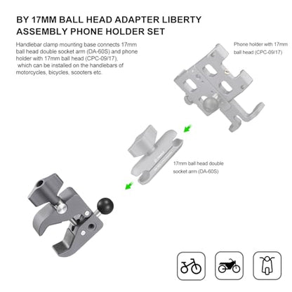 FANAUE Aluminum Handlebar Base Mount Strong Rod Clamp with 17mm Ball Head Adapter for Rails 0.5'' to 2'' Diameter Compatible with Garmin GPS Mounts & Bike Motorcycle Phone Holder with 17mm Ball Socket