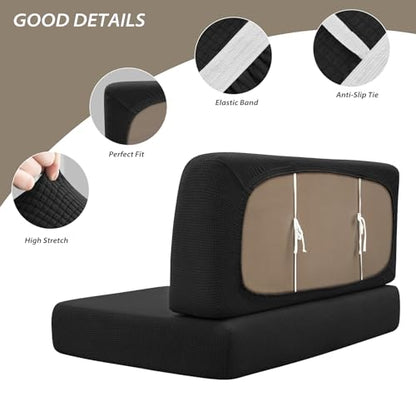 Gollense RV Dinette Cushion Covers Set of 2, Waterproof Stretch Camper Cushion Covers, Sectional Replacement RV Seat Covers for Trailer Couch, Includes 2 Backrest Cover & 2 Bench Cover (Black) - color: Black