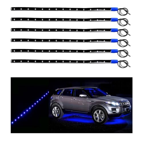 Dickno 6 PCS 15 LED Strip Underbody Light, 1Ft 12V Waterproof Car Led Interior Exterior Strip Light with 6 Inch Wire, Flexible Auto Light Strip Decoration for Car Motorcycle Truck Boat (Blue) - color: Blue