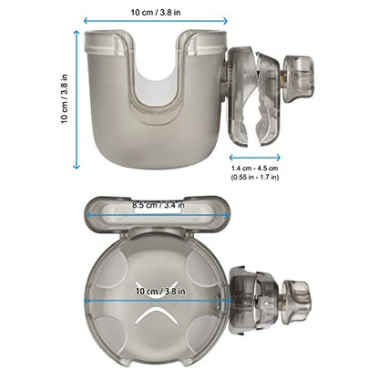 Accmor Stroller Cup Holder with Phone Holder, Bike Cup Holder, Universal Cup Holder for Uppababy Nuna Doona Strollers, 2-in-1 Cup Holder for Walker, Wheelchair, Scooter - color: Transparent Grey