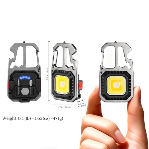 MAKDAK Cob Keychain Work Light - 2PC EDC Keychain Flashlight Rechargeable, Super Bright Flashlight for Car Repair, Emergency(Silver) - color: Silver*2PC