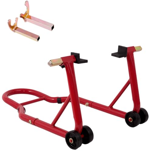 Motorcycle Rear Wheel Stand Paddock Stand, Heavy Duty Steel Swingarm Spool Lift Stand for Sport Bikes, Universal Motorcycle Maintenance Stand for Yamaha Honda Suzuki Kawasaki,Red - color: Red