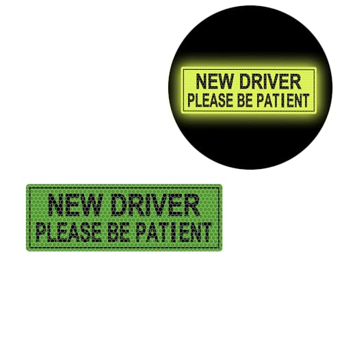 2pcs High Intensity Reflective New Driver Car Sticker Waterproof Student Driver Please Be Patient Decal for Car Window Bumper Reflective Night Safety Warning Decal (Fluorescent Green) - color: Fluorescent Green