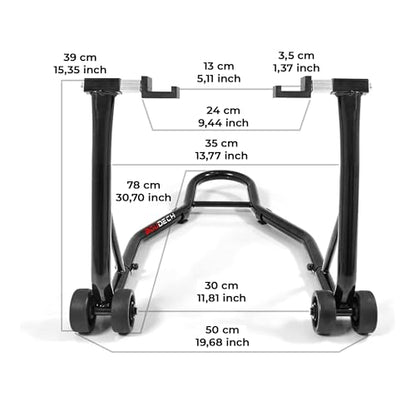 BOUDECH® Heavy Duty Motorcycle Stand Lift 850lbs Front Rear Combo Lift Stand Front Wheel with Dymond Shape and Rear Wheel with U Fork - Swingarm Spool Stand (Ridelock)