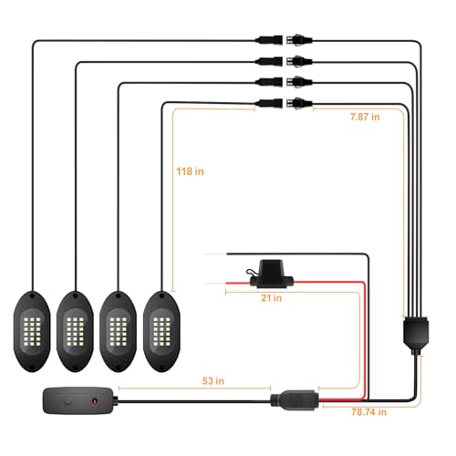 Honalia Pure White Rock Lights 4 Pods, 6000K White LED Rock Lights Kits with Switch - color: Pure White, size: 4 Pods