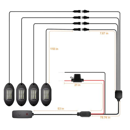 Honalia Pure White Rock Lights 4 Pods, 6000K White LED Rock Lights Kits with Switch - color: Pure White, size: 4 Pods