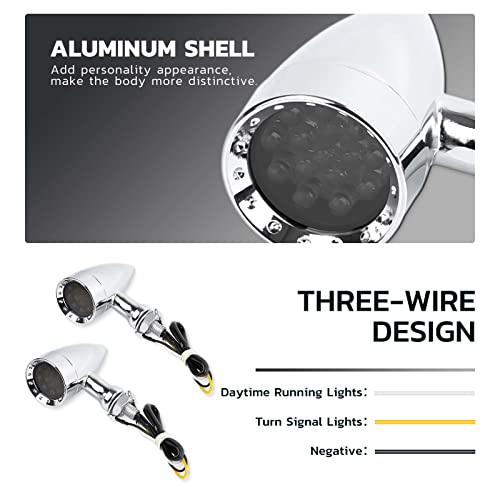 Rich Choices 2pcs Black 15 LED Motorcycle Stop Brake Running Turn Signal Indicator Amber Lights Compatible with Street Bike Chopper dirt bike scooter Cafe Racer (Chrome-Amber&White Light) - color: Chrome-Amber&White Light