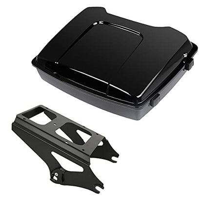 TCMT 5.5" Razor Motorcycle Trunk Box W/Latch Key Two Up Mounting Rack Fit For Harley 2009-2013 Touring Pack - color: Black Lacthes Trunk+Black 2 up Rack