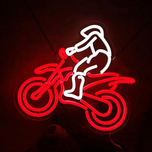 DirtBike Neon Sign Motercycle Neon Light Motocross LED Light Up Sign Dirt bike Gifts for Man Cave Motorcycle Accessories for Garage LED Sign Teen boy Gifts Wall Art 13.8"×12.6" - color: motorbike-red