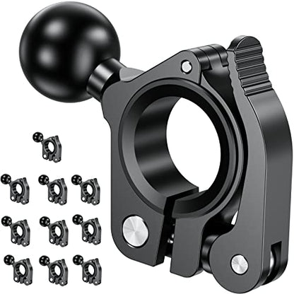 BRCOVAN 10 PCS, Aluminum Alloy Handlebar Clamp Mount Base with 1'' TPU Ball | for Rail 0.5'' 0.87'' 1'' 1.125'' 1.26'' in Diameter, Fit for RAM Mounts B Size 1 Inch Ball Double Socket Arm, Tool-Less - style: R18-Set of 10