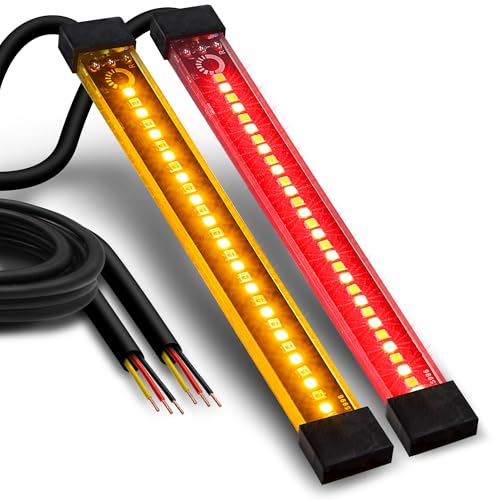 TRUE MODS 2pc 5" Rear LED Motorcycle Red Running Brake & Amber Turn Signal Tail Light Strip Kit for License Plate [Waterproof] Universal Self Adhesive Surface Mount Flexible Rear Lamp for Bike ATV UTV - size: 2pc 5", style: Tail Light w/ Amber Turn