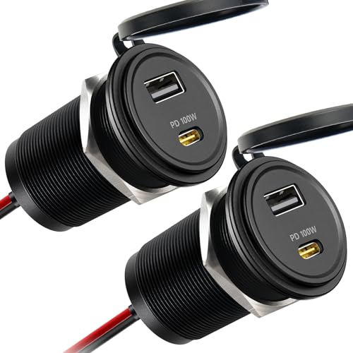 118W 12V USB Outlet 100W Type-C Laptop Car Charger, 18W QC3.0 USB Fast Charging Waterproof Dual Port Socket, Cigarette Lighter Replacement Accessories for RV Camper Trailer Truck Boat (2Pcs) - color: 2Pcs